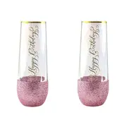 2PK Happy Birthday Stemless Celebration Champagne 16cm Drinking Glass 180ml