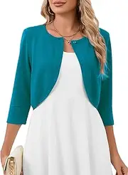 [Heymoments] Women's 3/4 Sleeve Casual Shrugs Lightweight Open Front Cropped Cardigan for Dresses