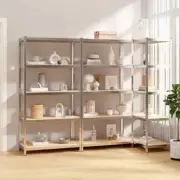 5-Tier Storage Shelf 3pcs Steel Wood Warehouse Garage Rack Industrial Shelving
