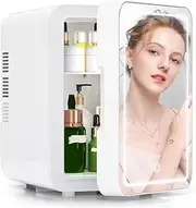 PP-Kic Beauty Fridge with Dimmable LED Mirror, 4L Makeup Mini Refrigerator, Portable Small Icebox, Skin Refrigerator, Cosmetics Storage Box, Space Saving,White