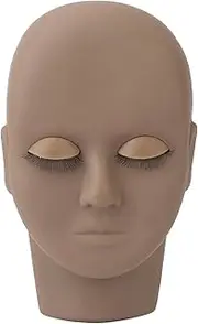Lash Mannequin Head with Lifelike 3D Simulated Features Double Layer Eyelashes for Novice Eyelash Extension, for Beauty Salon Practice (Dark Brown)