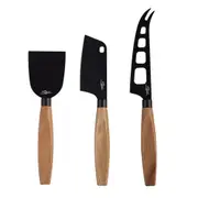 3pc Pizzazz Non-Stick Stainless Steel Cheese Knives w/Acacia Wood Handle Set