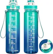 Mecdino Drinking Bottle 1 Litre BPA-Free Tritan Sports Bottle with 2-in-1 Drinking Opening Straw & Direct Drinking Leak-Proof Water Bottle for Sports, Fitness, Work, Cycling, Hiking, Outdoor