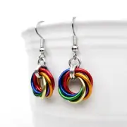 Gay pride earrings, handmade rainbow chainmail love knot LGBTQ jewelry