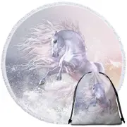 Snow Ghost a Stunning White Horse Round Beach Towel