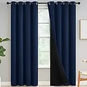 Yakamok Navy Blue Curtains 100% Blackout Curtains for Living Room - Grommet Thermal Insulated Full Room Darkening Block Out Curtains with Black Liner for Bedroom, Set of 2 Panels, W52 x L84 Inch