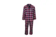 Mens Flannelette Pyjama Set Sleepwear Soft 100% Cotton PJs - Navy/Red