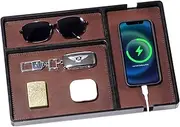 ProCase Wood Valet Tray with Removable Leather Pad for Men, Catchall EDC Organizer in Nightstand, Entryway, Bedroom, Storage Dish for Jewelry, Key, Perfume, Watch -Black