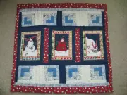 Handmade Patchwork 3 Snowmen Quilted Table Topper/Runner, Wall Decor