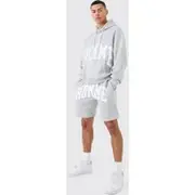 Mens Grey Oversized Boxy Homme Hooded Short Tracksuit
