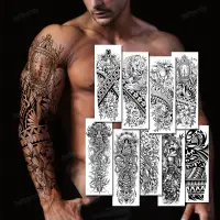 在飛比找蝦皮購物優惠-大獅子戰士臨時紋身男士逼真狼森林機器老虎假紋身貼紙手臂身體紋
