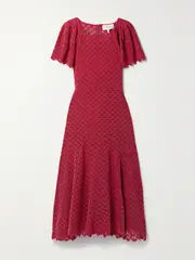[THE GREAT.] THE GREAT. - The Harmony Cotton-guipure Lace Midi Dress - Red - 2 2 Red