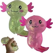Squeeze Toys, Stress Toys 2Pcs Glitter Axolotl Squeeze Adorable Axolotl Toy Relaxing Sensory Stress for Kids & Adults Party, Birthday Gifts