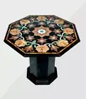 24" Black Marble Table Top Semi precious stones Handmade With 18" marble Stand