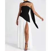 Women's Long Dress Maxi Dress White Dress Graduation Dress Party Dress Fashion Party Evening Party Going out Regular Fit Plain Sleeveless Strapless White Yello