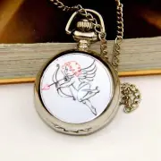 Charming White Enamel Pocket Watch with Cartoon Design and Quartz Movement