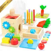 8-in-1 Wooden Montessori Baby Toy Set, Shape Sorting, Coin Box, & More