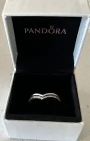 Pandora Sparkling Wishbone Ring - cubic zirconia And Wishbone Plain Ring Size 58