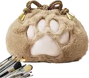 [Generic] Plush Cosmetics Pocket, Drawstring Bag | Small Cosmetic With Cat Paw Design, Cosmetic Box, Makeup Storage, Small Bags Cos, Khaki, Consulte la descripción, See description