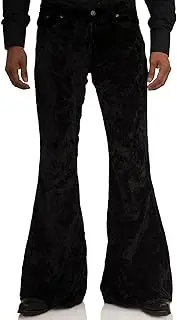 [LDNINE] Men's Silver Velvet Retro High Rise Flared Relaxed Fit Bell Bottom Disco Pants 38W x 32L