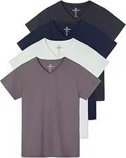 [Real Essentials] 4 Pack: Women's Classic-Fit Cotton Short-Sleeve V-Neck T-Shirt (Available in Plus Size)