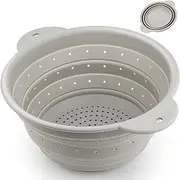 Yqlinnn Collapsible Colander, Food Grade Silicone Kitchen Strainer Diameter Sizes 10.4 inches Perfect for Draining Pasta, Vegetable and Fruit, Dishwasher Safe, Microwave Oven Safe(Grey)