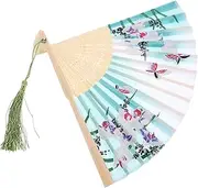 HAWILLOSCH Chinese Folding Fans Handheld Fan Sturdy Bamboo Cloth for Photo Prop Performance