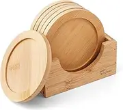 Joeji's Kitchen Bamboo Coasters Set of 6 Wooden Coasters with Holder Heat & Water Resistant Drink Coasters to Prevent Burns or Water Rings on Furniture 9cm Multiuse Cup Coaster for Drinks Oil Vases
