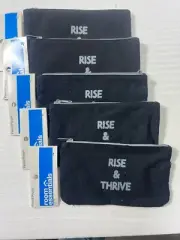 5 PACK, 5 BAG Rise & Thrive Canvas Black Zipper Pencil Case School Supplies NWT
