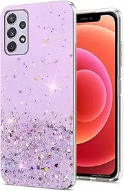 Phone Case for Samsung A13 4G, Glitter Bling Design for Samsung Galaxy A13 Case Clear Silione Soft Aesthetic Slim Cover Pink Cute for Women & Girls (Purple)