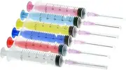 Multi Coloured Syringe 10ml (Set of 6) | Plastic, Non-Sterile | Red Blue Yellow Pink Light Blue White Clear