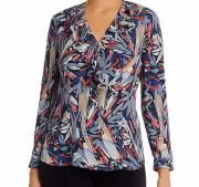 $190 Nic+Zoe Womens Red Light Festival Long Sleeve Button-Front Shirt Top Size L