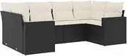 vidaXL Modular Garden Sofa Set with Cushions - 6 Piece Outdoor Black Poly Rattan Lounge - Patio Furniture for Terrace/Backyard