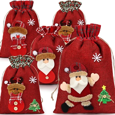5Pcs 3D Christmas Gift Bags – Drawstring Wrapping for Holiday Goodies & Gifts