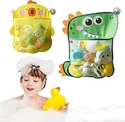 2 Pack Mesh Bath Toy Organizer, Duck & Dinosaur Extra Bath Toy Storage Net & Suction Cup, Cute Bathtub Toy Organizer and Bath/Shower Caddy Solution for Kids & Bath Toys for Toddlers 1-3