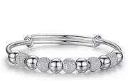 [Tbkoly] Fashion Silver Sterling Cuff Bangle Chain Bracelets,Women 925 Sterling Silver Bracelet Matte Silver Beads Adjustable Cuff Bangle Ladies Silver Jewellery