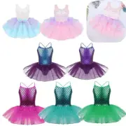 Kids Girls Mermaid Princess Tutu Dress Ballet Dance Gymnastics Leotard Costume