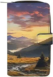 [LQPMNK] PU Leather Wallet, Mountain Sunset Landscape Print Wallet with Multiple Slots Elegant Wallet Business Wallet Travel Wallet Bifold Wallet, style, 19.7x11x3.5cm, Minimalist, Style, 19.7x11x3.5cm,