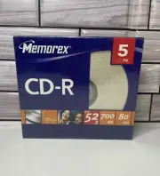 MEMOREX Music CD-R 5 Pack 52X 700MB 80min Recordable Blank Compact Disc New