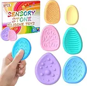 EPPO Fidget Toys Sensory Stone 6 PCS Silicone Worry Stone for Autism Kids ADHD Teens Calming Down Fidgets Classroom Stress Toys Stocking Stuffer for Kids Toddlers Adults