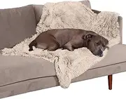 Furhaven Large Waterproof Calming Plush Long Faux Fur & Velvet Dog Blanket, Washable - Taupe, Large