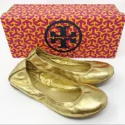 NEW Tory Burch Eddie Metallic Ballet Flats Women's Gold Size 5.5 NEW IN BOX