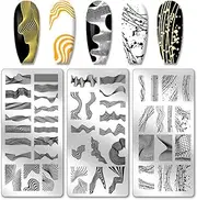 PH PandaHall 3pcs Line Texture Nail Stamping Plates, Streamline Nail Stamper Wavy Lines Nail Art Stencils Print Nail Stencils Stainless Steel Nail Image Plates for Nail Art Design Manicure Salon