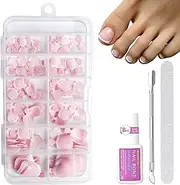 False Toenails Set - 120pcs Square Toe Nails Short With Nail Glue - French White Toe Nail Tips Nude Pink Fake Toe Nails - Full Cover Stick On Toenails For Women Girls Nail Art Manicure Decorations