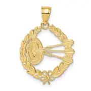 14K Yellow Gold Dart Board And Darts In Leaf Design Charm