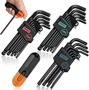 DISEN 36PC Allen Wrench Set, SAE & Metric Allen Hex Key Set Torx Star Key Set, Long Arm Ball Head Design with T-Handle, Heat Treated Chrome Vanadium Steel