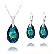 Bermuda Blue Pendant Necklace Jewellery Set with Swarovski Crystal