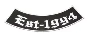 EST- 1994 White on Black Iron on Bottom Rocker Patch for Jackets & Vests