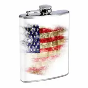 American Flag D15 Flask 8oz Stainless Steel Hip Drinking Whiskey