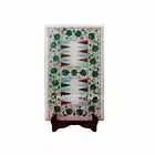 11" x 18" White Marble Backgammon Pay Game Table Top Inlay Art Garden Decor